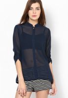 Meira Navy Blue Solid Shirt