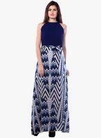 Miss Chase Navy Blue Colored Printed Maxi Dress