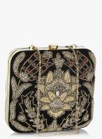 Molcha Black Designer Zerdozi Hand Embroidered Box Clutch