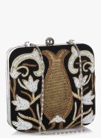 Molcha Clutch Black/Golden Designer Zerdozi Hand Embroidered Box