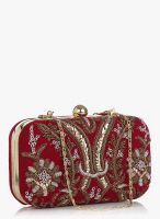 Molcha Red Designer Zerdozi Hand Embroidered Box Clutch