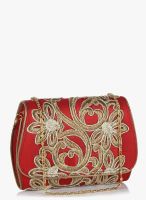 Molcha Red Ethnic Embroidered Party Wear Clutch