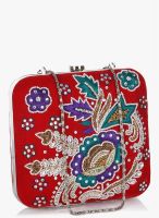 Molcha Red/Multi Designer Zerdozi Hand Embroidered Box Clutch