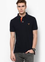 Monteil & Munero Navy Blue Solid Polo T-Shirts