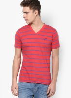 Monteil & Munero Red Striped V Neck T-Shirts