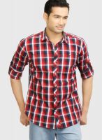 Orange Valley Red Check Slim Fit Casual Shirt