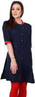 Pannkh Casual Solid Women's Kurti(Blue)