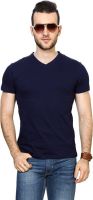 People Solid Men's V-neck Dark Blue T-Shirt