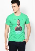 Phosphorus Green Printed Round Neck T-Shirts