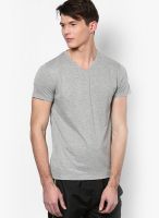 Phosphorus Grey Melange Solid V Neck T-Shirts
