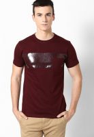 Phosphorus Maroon Solid Round Neck T-Shirts
