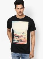 Quiksilver Black Printed Round Neck T-Shirts