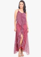 RIDRESS Red Colored Printed Maxi Dress