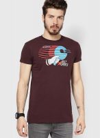 RVLT Maroon Silicone Washed Cotton Tee With Print