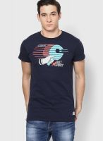 RVLT Navy Blue Silicone Washed Cotton Tee With Print
