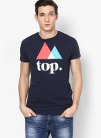 RVLT Navy Blue Silicone Washed Cotton Tee With Print