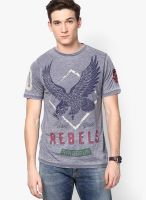 Ringspun Grey Printed Round Neck T-Shirts