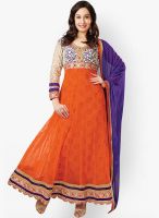 Silk Bazar Orange Embroidered Dress Material