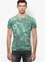Sisley Green Printed Round Neck T-Shirts