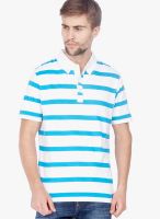 Slub Aqua Blue Striped Polo T-Shirts