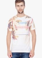 Slub Off White Printed Round Neck T-Shirt