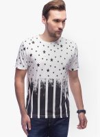 Slub White Printed Round Neck T-Shirts