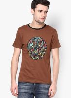 Smiley Brown Round Neck T-Shirt