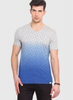 Smokestack Blue Printed V Neck T-Shirts