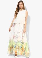 Soie White Colored Printed Maxi Dress