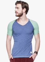 Tinted Blue Solid V Neck T-Shirt