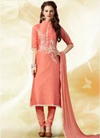 Touch Trends Peach Embroidered Dress Material