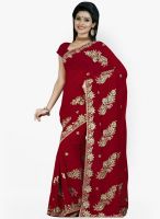 Triveni Sarees Maroon Embroidered Saree