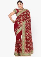 Triveni Sarees Maroon Embroidered Saree