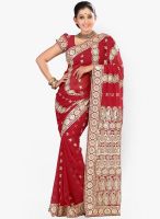 Triveni Sarees Red Embroidered Saree