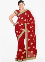 Triveni Sarees Red Embroidered Saree