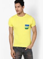 United Colors of Benetton Yellow Solid Round Neck T-Shirts