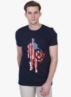 White Kalia Navy Blue Printed Round Neck T-Shirt
