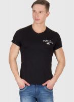 Wilkins & Tuscany Black Solid V Neck T-Shirts