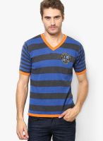 Wilkins & Tuscany Blue Printed V Neck T-Shirts