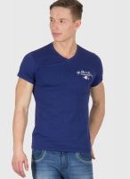 Wilkins & Tuscany Blue Solid V Neck T-Shirts