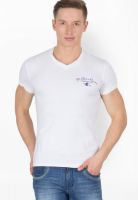 Wilkins & Tuscany White Solid V Neck T-Shirts