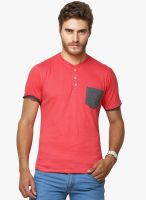 Yepme Pink Solid Henley T-Shirt