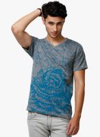 Yepme Printed Grey V Neck T-Shirt