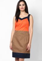 s.Oliver Orange Colored Solid Shift Dress