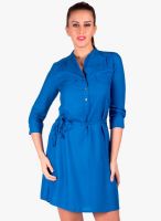 109F Blue Solid Shift Dress