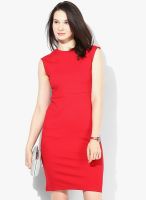AND Red Colored Solid Bodycon Dress