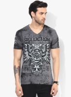 Affliction Charcoal Grey Printed Round Neck T-Shirt