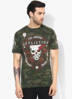 Affliction Green Printed Round Neck T-Shirt