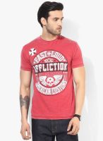 Affliction Red Printed Round Neck T-Shirt