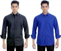 Atmosphere Men's Solid Formal Black, Dark Blue Shirt(Pack of 2)